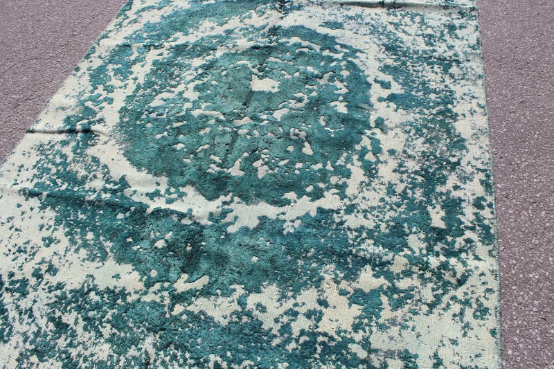 Restored Antique Dyed Turkish 5' 7" x 7' 7" Teal Handmade Area Rug gallery