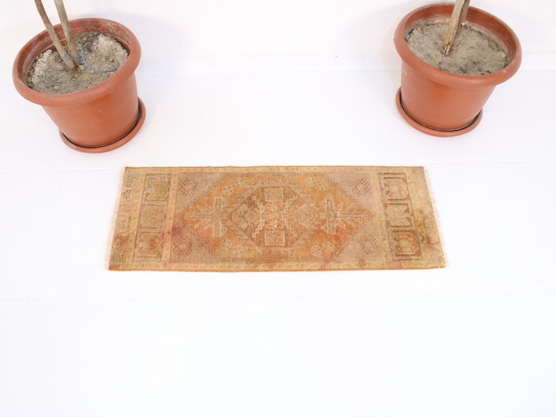 Vintage Terracotta Turkish Door Mat Rug Hand Knotted Wool 1.2x3.0 ft gallery