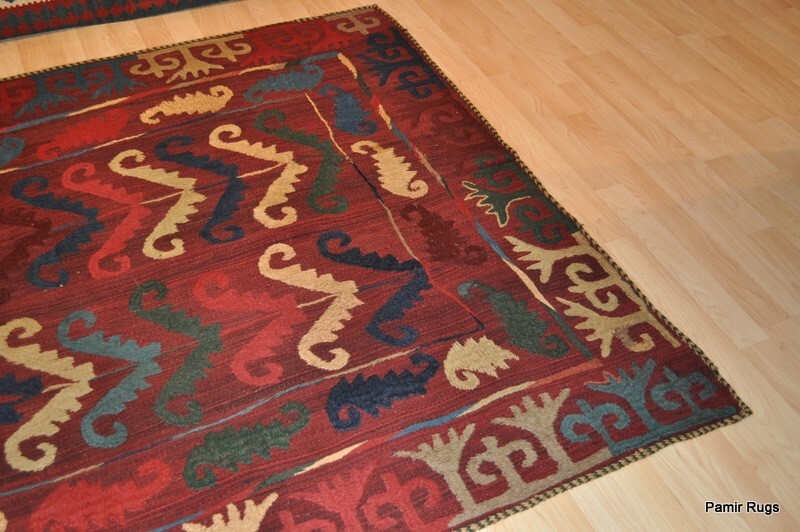 VINTAGE KILIM 5' x 7' wool HAND-WOVEN Tribal hand sewn UZBEK wool area wool rug. gallery