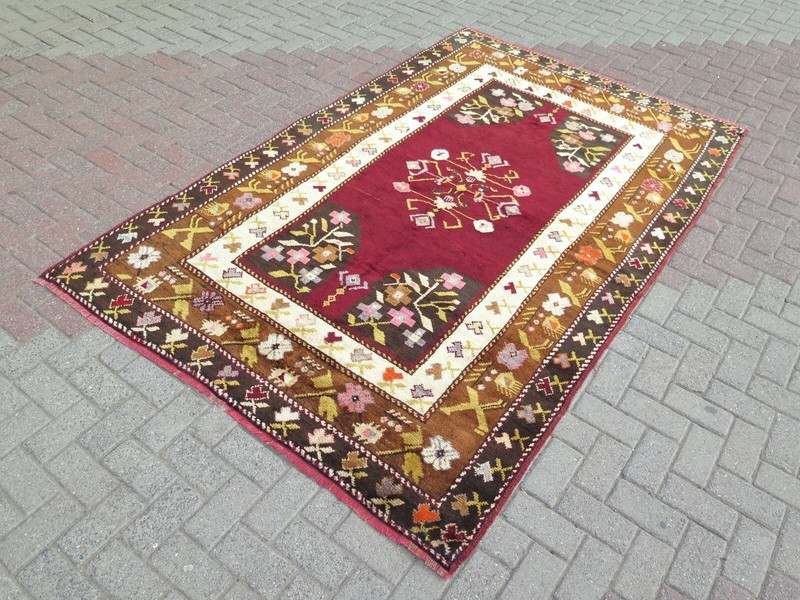 Turkish Rug, Area Rug, Antique Rug Wool Floor Rug Konya Handmade Carpet 64"X101" gallery