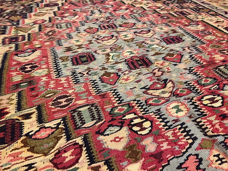 10 X 7 FT Stunning Vintage Super Fine Quality Senneh Knots Floral Kilim gallery