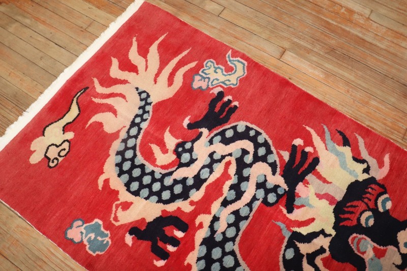Vintage Tibetan RED Dragon Rug Size 3'x5'7'' gallery