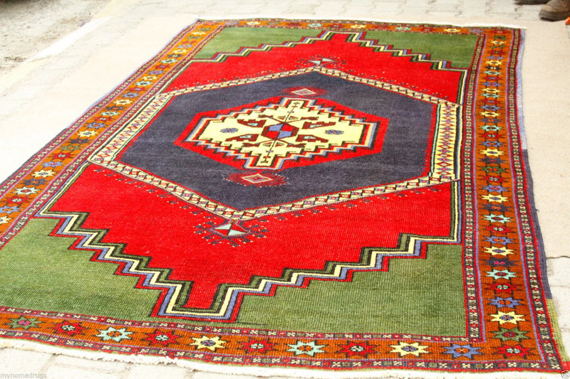 Large Cr1900-1939s Antique Multi-Colored Wool Pile Area Rug Turkey 5’2”x 9’3” gallery