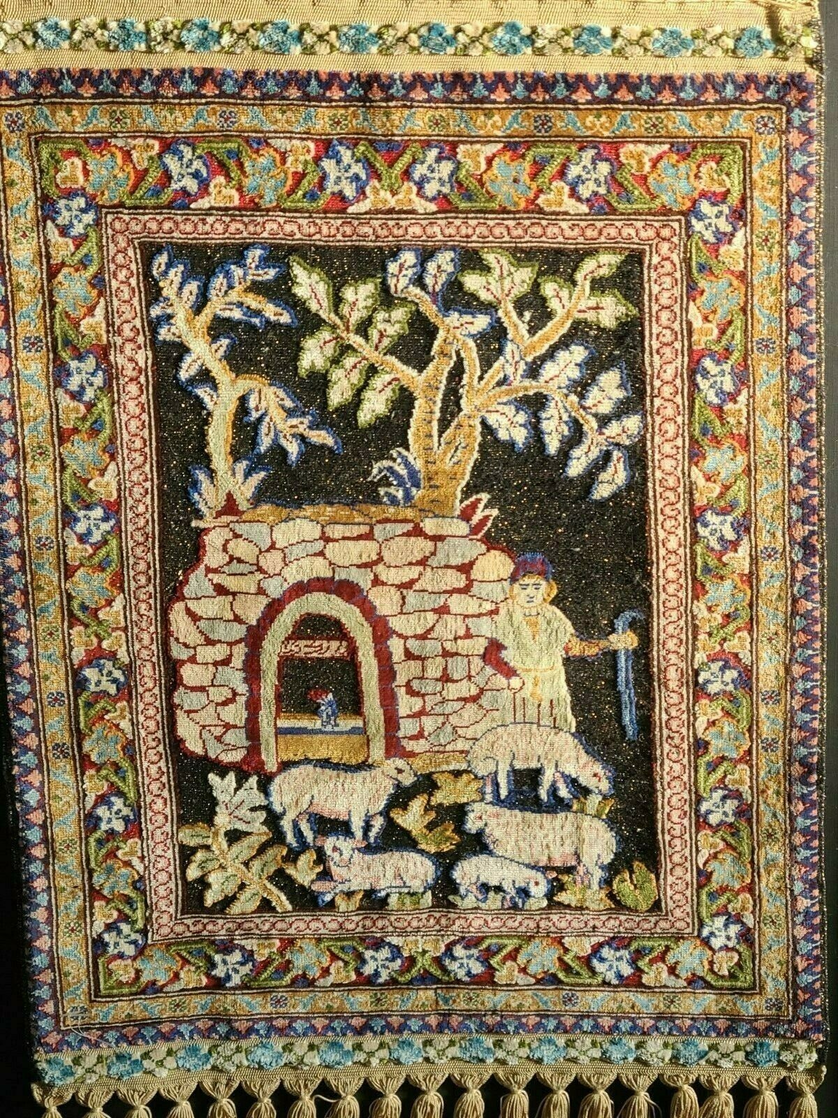 Vintage  Hereke Silk Rug  Hand Made Gold thread.15"x24" Beautiful museum quality gallery