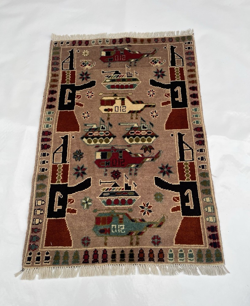 91x63 Cm Afghan War Rug War Rug Beautifully Made Wool Rug Handicrafts #366