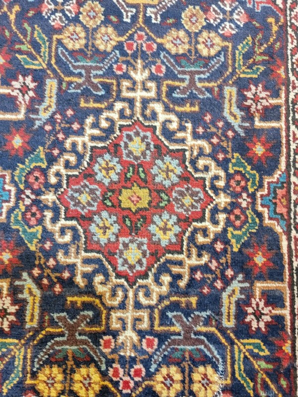 Antique Oriental Hand-Knotted Wool Runner Navy Blue/Red/Ivory/Green 2'10" x 12'8 gallery