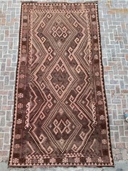 Dusty Rose 8×15.6ft Handmade Tribal Kilim Rug Navajo Style Geometric Flatweave