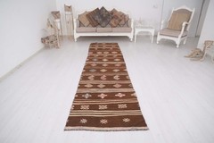 3×11 Turkish Antique Kilim Runner Vintage Muted Color Carpet Traditional Rug 166