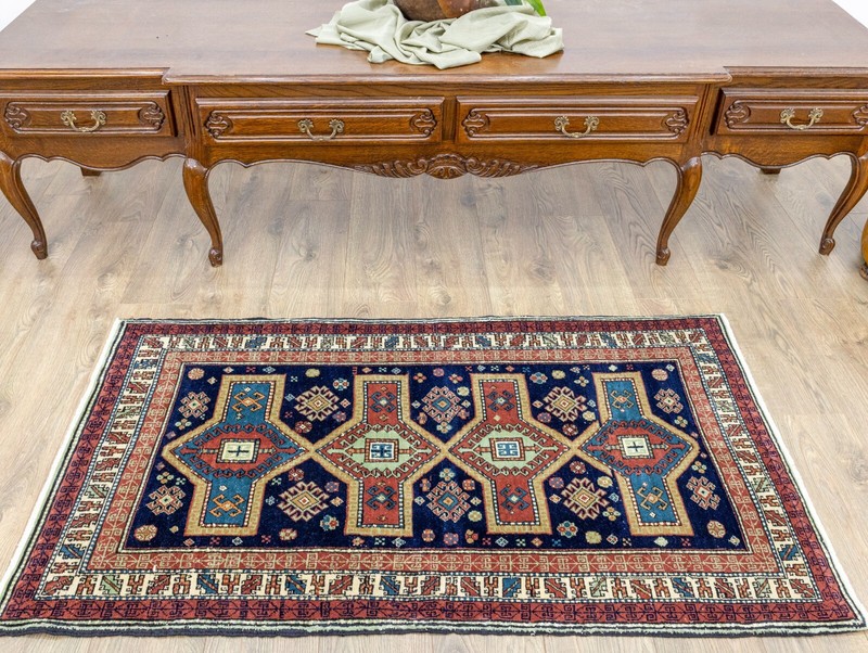 Vintage Turkish rug - Vintage Oushak carpet in blue, red and green - 2.9x5 feet gallery