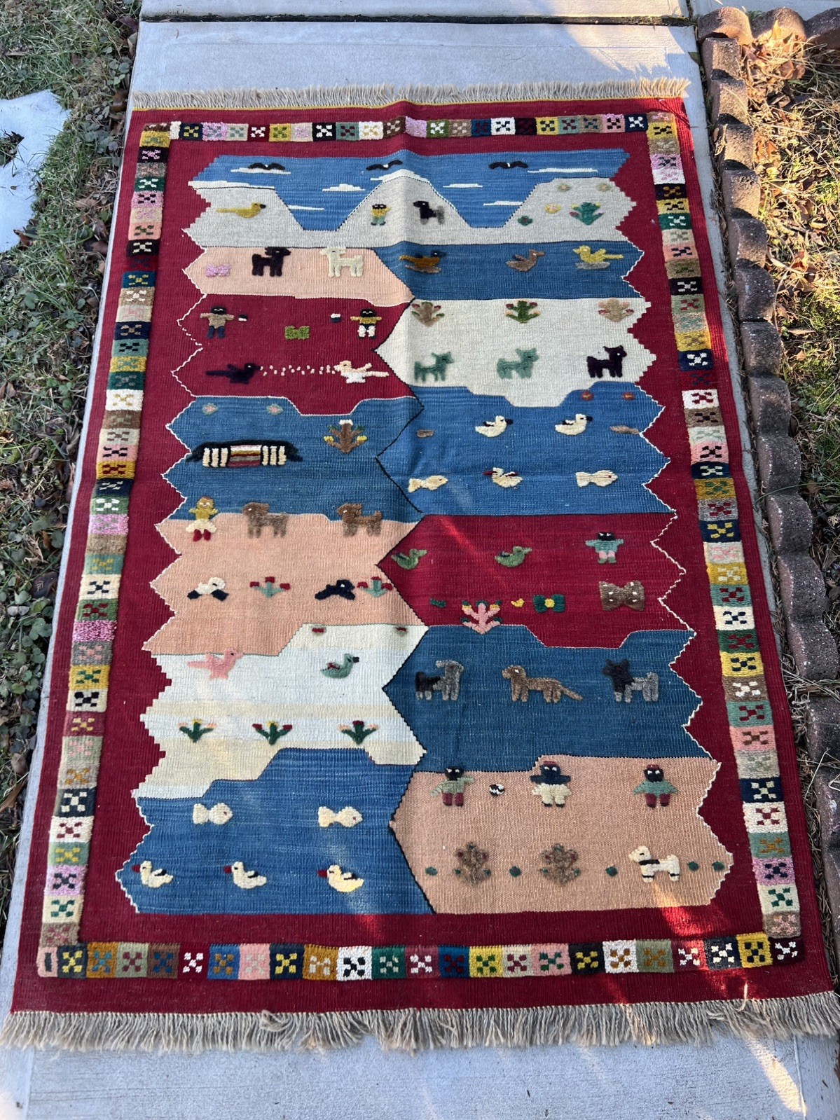 Pictorial oriental rug Hand knotted size 5 ft x 3.4 ft gallery