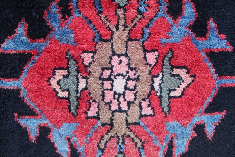 Vintage Hand Made Traditional Oriental Wool Black Red Long Rug Runner 288x110cm gallery