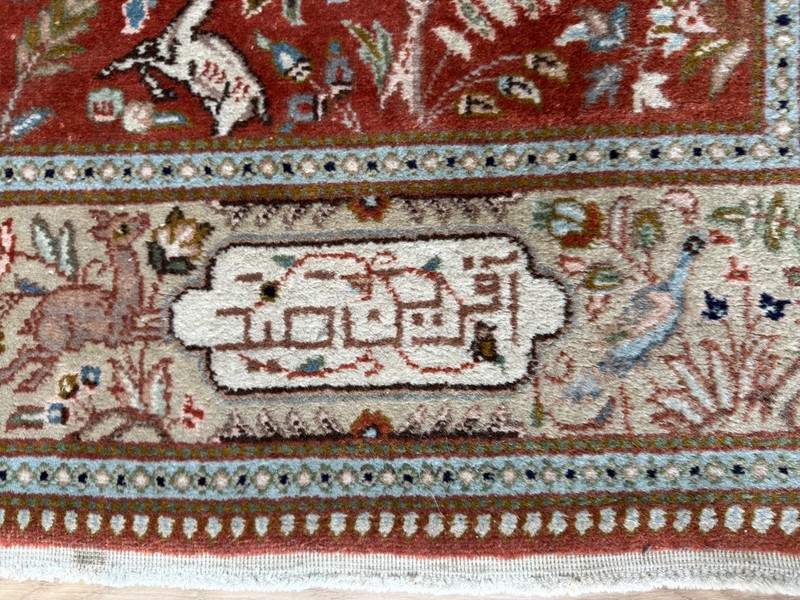 Vintage 1970s Per-sian Ta–briz Hunting Scene Rug 6.5' x 4.5' Hand Knotted Wool gallery