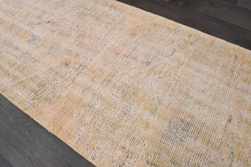 Vintage Turkish Runner Rug 2x11ft BEIGE Handmade Anatolian Oushak Hallway Wool gallery