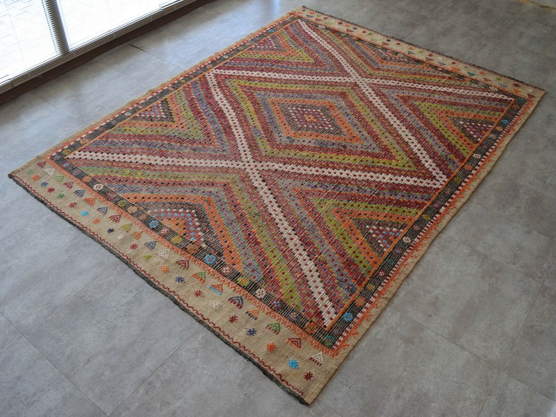 6x8 Rug Turkish Flat Weave Rug Braided Cotton Kilim Vintage Oushak Rug 6'4x8'4" gallery