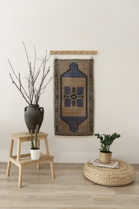 Vintage Turkish Oushak Rug Handmade Wool Door Mat Tribal Geometric 2x3 ft gallery