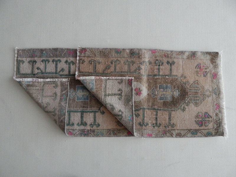 Vintage Small Wool Doormats, Set Of 2, Pair Hand Knotted Rugs, Oushak Ushak Rug gallery