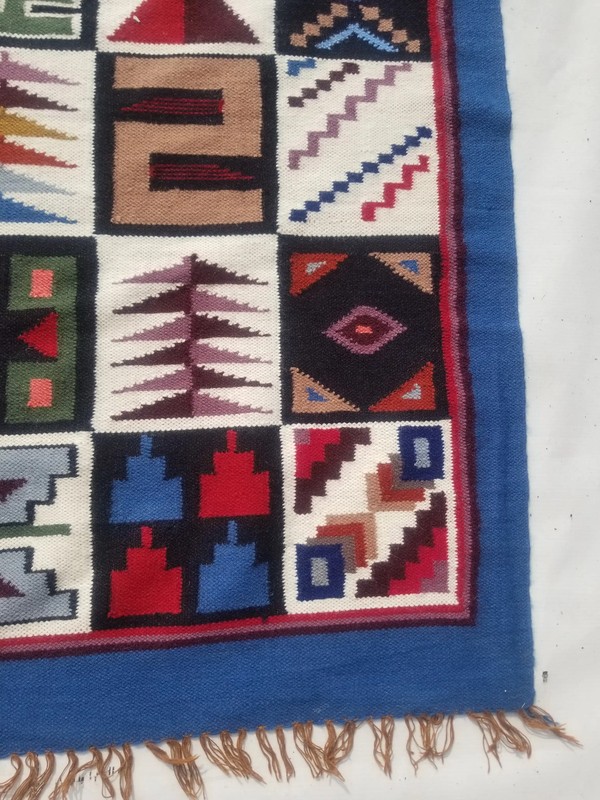 Vintage Traditional Handmade Peruvian Wool Blue Kilim 4.10x3.6ft gallery