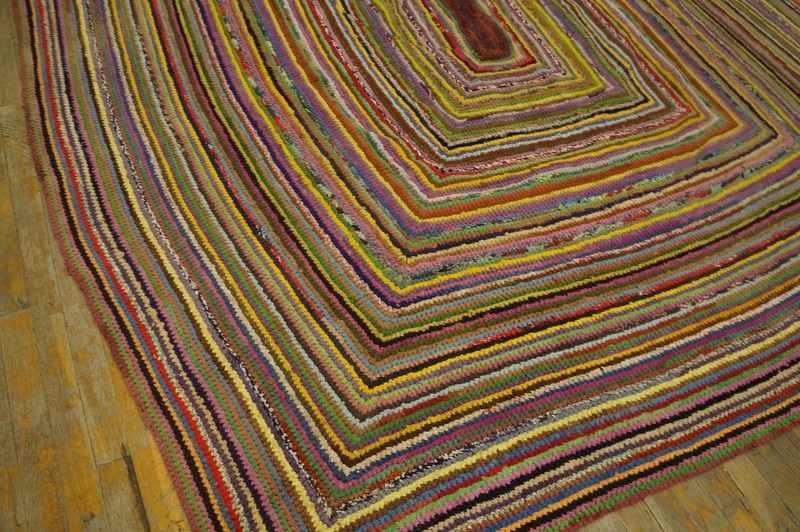 8X8 Vintage American Braided Multicolor Wool & Cotton Area Rug 1935 gallery