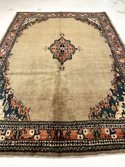 Antique Oriental Hand-Knotted Wool Area Rug Beige/Terracotta/Blue 6’10” x 9’10”