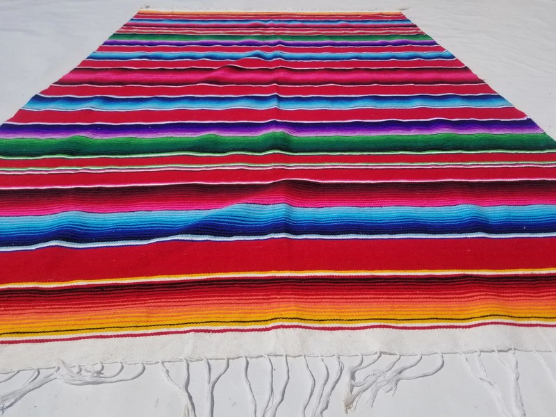 Vintage Traditional Handmade Mexican Saltillo Serape Wool Multi Kilim 6.4x3.9ft gallery