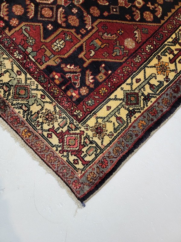 Antique Oriental Hand-Knotted Wool Runner Navy Blue/Red/Ivory/Green 5' x 11'3" gallery