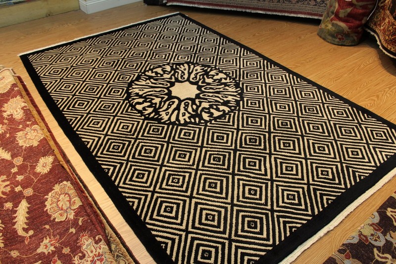 TIBETAN RUG Black & White 6' x 9' handmade Thick Wool Area Rug gallery