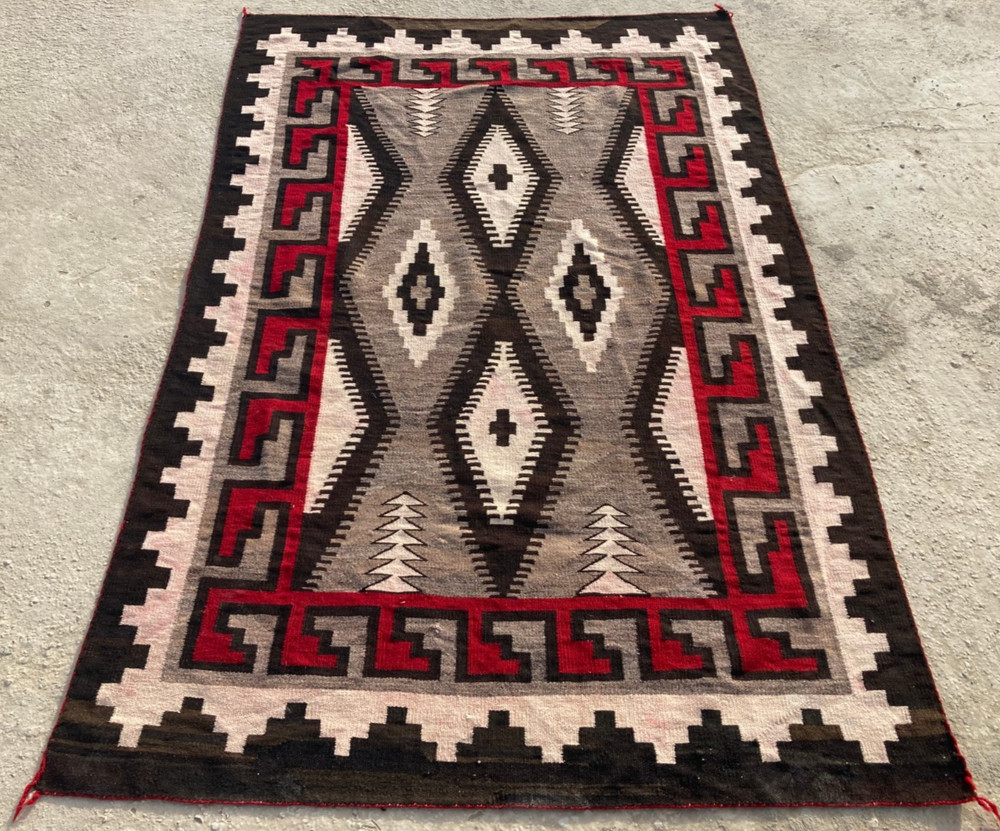 Antique Handwoven Navajo Zapotec Native American Wool Rug 74.8x50 In