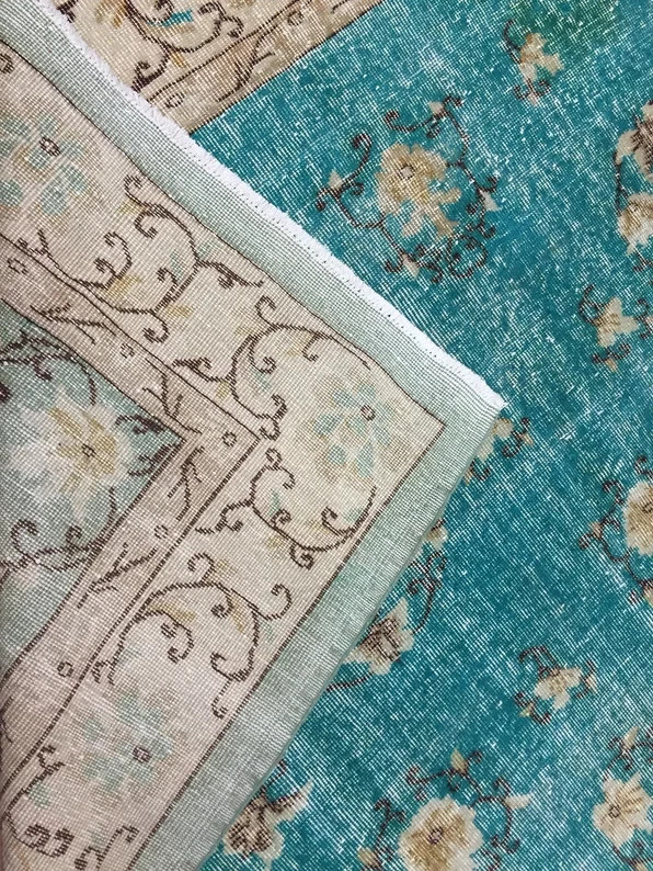 8x6 Ft Vintage Turkish Oushak Rug Handmade Distressed Turquoise Wool Area Rug gallery