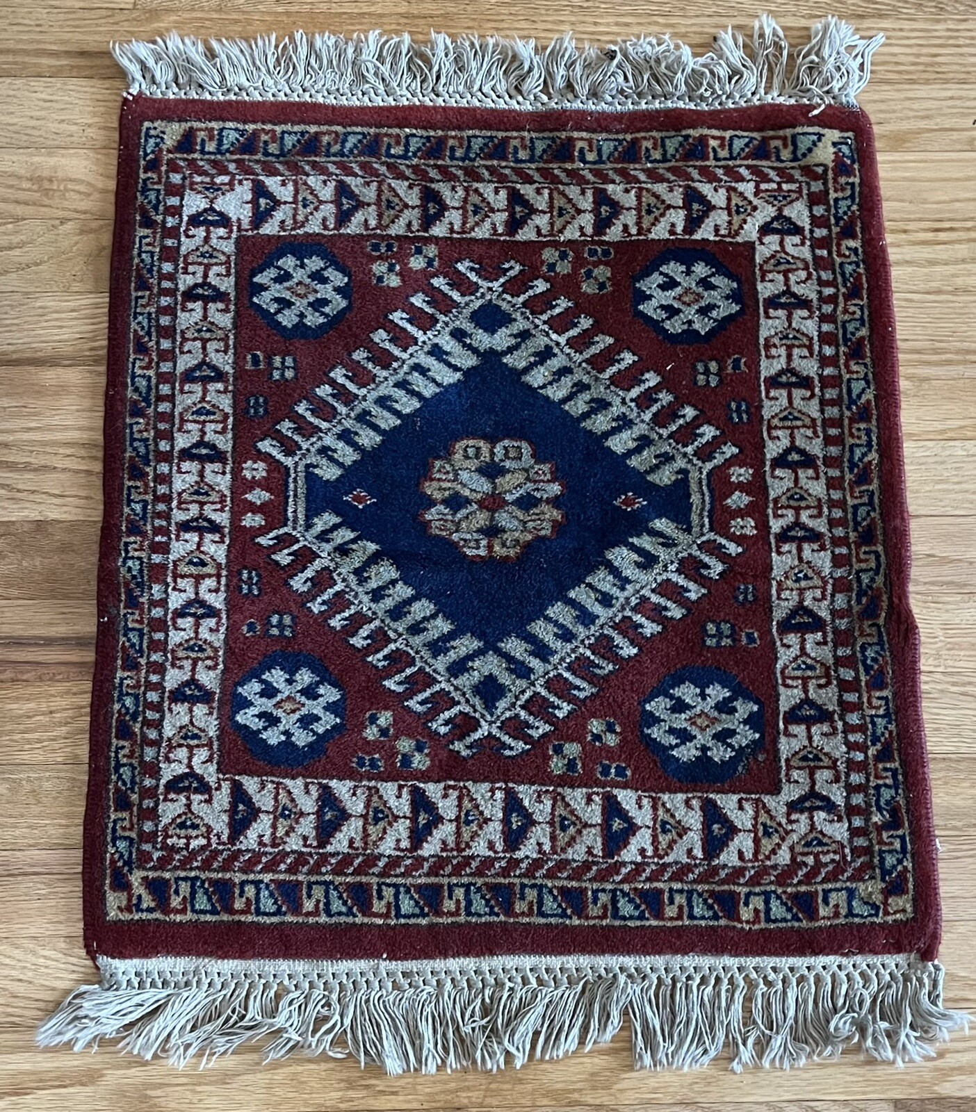 Antique Geometric Rug w/ Fringe - Red/Blue/Beige, Nice Design gallery