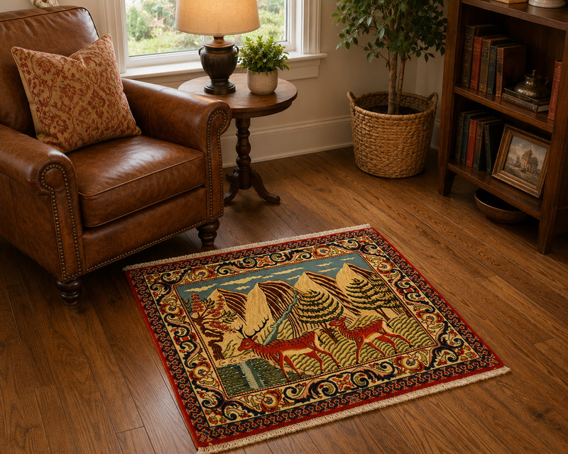 NATURAL WOOL Old Oriental Rugs,Hand Woven,knotted size Approximately 2'4" x 2'9" gallery