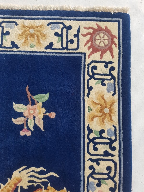 Vintage Handmade Chinese Dragon Floral Art Deco Wool Runner Rug 135x69 cm gallery