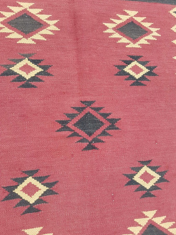 Vintage Handmade Traditional Geometric Pink Kilim Floor Rug Carpet 151x110cm gallery