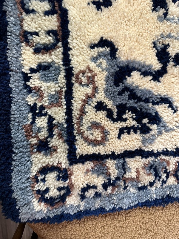 Vintage Hand Made/Hooked Oriental Theme (Dragons) Rug/Hanging 30X42 gallery