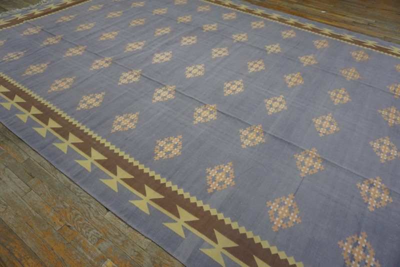 10X16 Vintage Indian Dhurries Blue Cotton Area Rug 1935 gallery