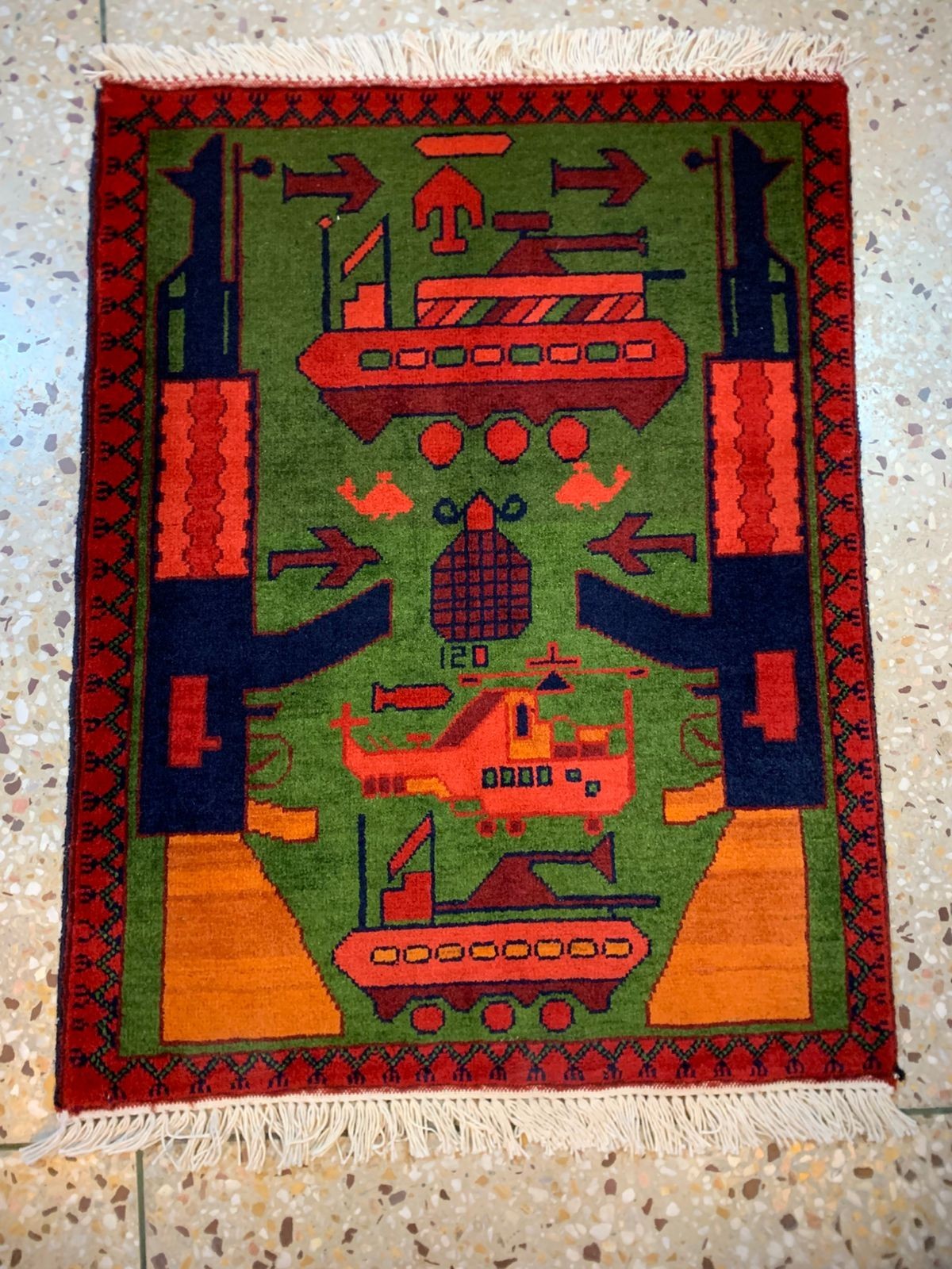 Authentic 1.6ft Afghan War Rug - Hand-Knotted Wool - 2024 Military Folk Ar gallery