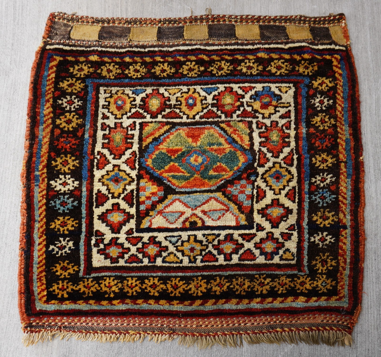 Rare Antique Kurdish Bag Face Hand Knotted 100% Wool Tribal Rug 27" x 25" inch gallery