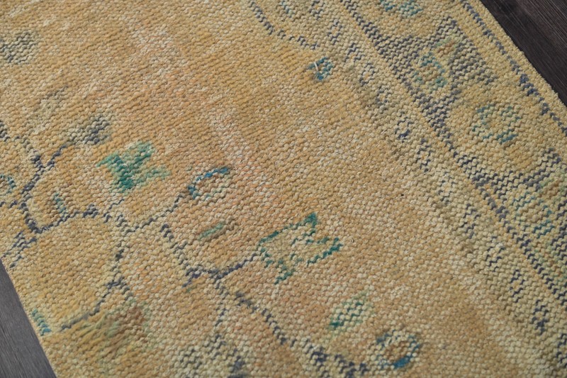 Vintage Turkish Runner Rug 2x6ft BEIGE Handmade Anatolian Oushak Hallway Wool gallery