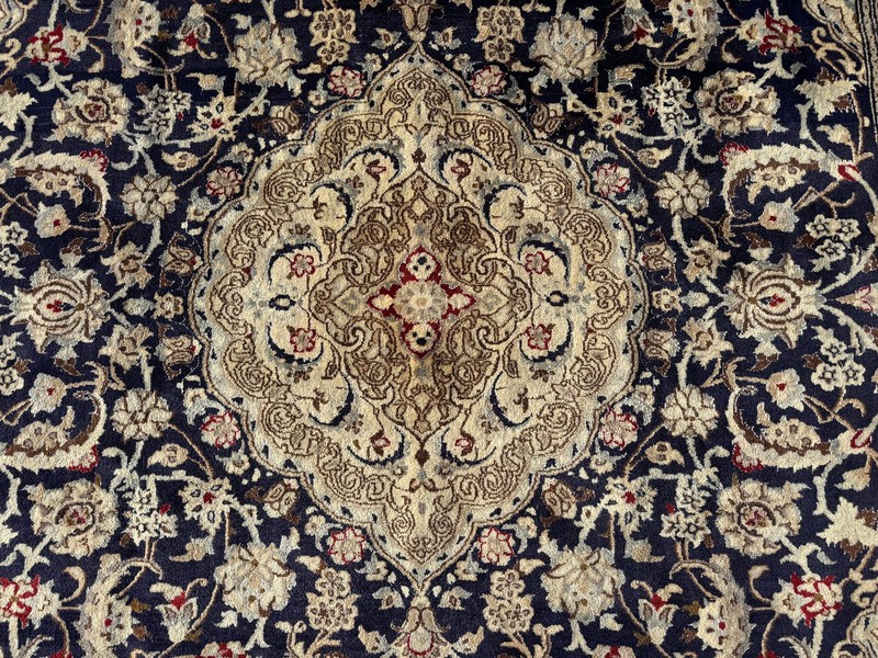 BLUE ANTIQUE ORIENTAL RUG 8x12 silk wool vintage fine handmade navy white 9x12 gallery