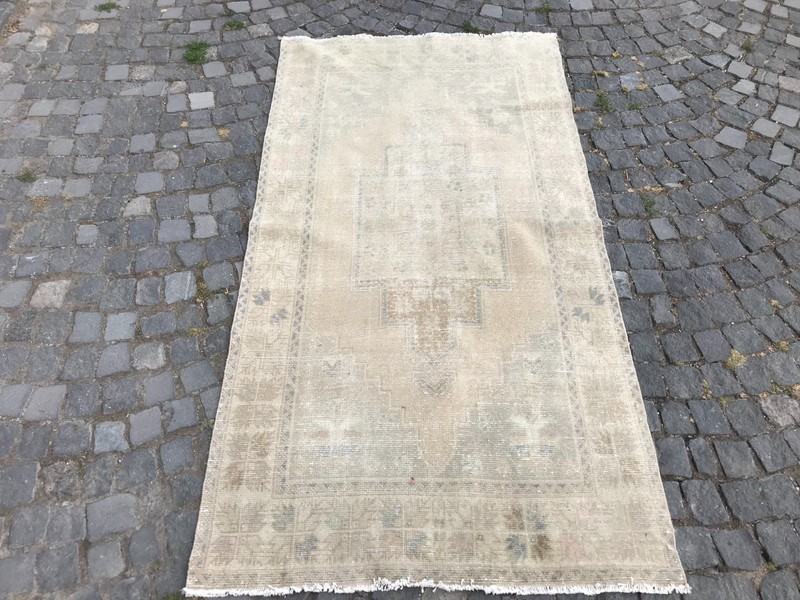 Bohemian Area Rug Handmade Wool Rug Turkish Vintage Traditional Rug 4,0 x 7,7 ft gallery