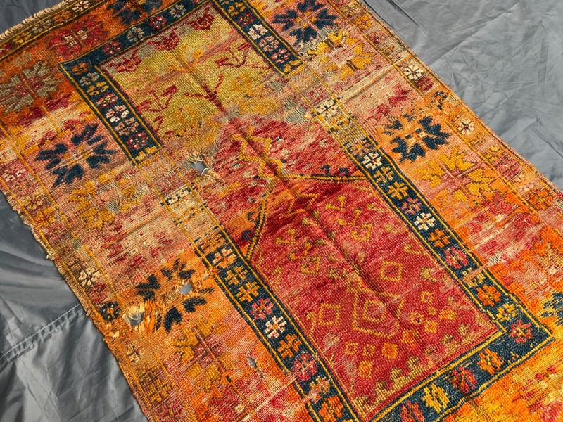 Antique Caucasian Prayer Rug Distressed Low Pile Hand Knotted Vintage 3.5x5.5FT gallery