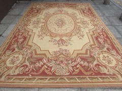 Old Hand Made French Design Wool 12×9 Beige Gold Original Aubusson 375X261cm