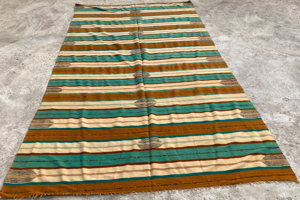 Vintage Handmade Traditional Mexican Striped Kilim Floor Rug Carpet 330x187 cm