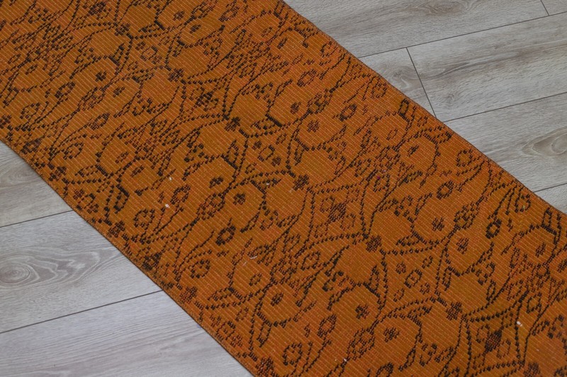 Turkish Orange Runner Rug Anatolian Handmade Hallway Carpet Ethnic Decor 2x10ft gallery