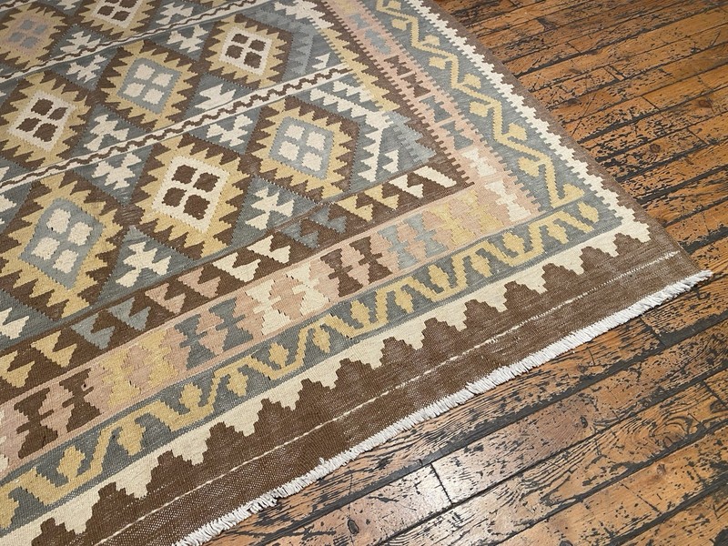 Bohemian Antique Tribal Flat-woven Kilim Rug from Kayseri Cappadocia 5'x6’6” gallery
