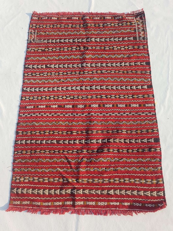 Fine Vintage Traditional Hand Made Oriental Wool Red Kilim Rug 173x113cm gallery