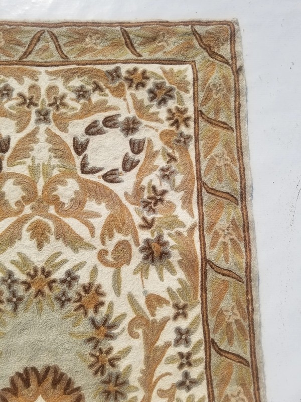 Vintage Traditional Handmade Kashmiri Chain Stitch Wool Beige Kilim 4.4x2.3ft gallery