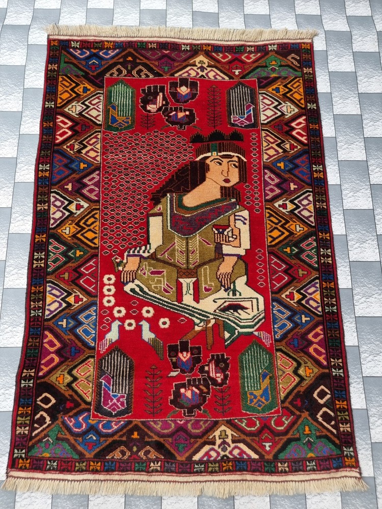 Afghan Han dmade Persian Style Rug Wall Hanging Musician Art Tribal Carpet