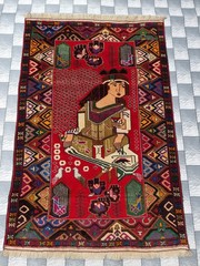 Afghan Han dmade Persian Style Rug Wall Hanging Musician Art Tribal Carpet