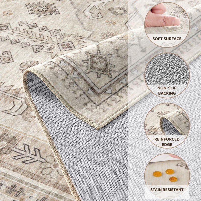 5x7 Washable Area Rug, Large Rugs for Living Room Stain Resistant Non Slip Ba... gallery