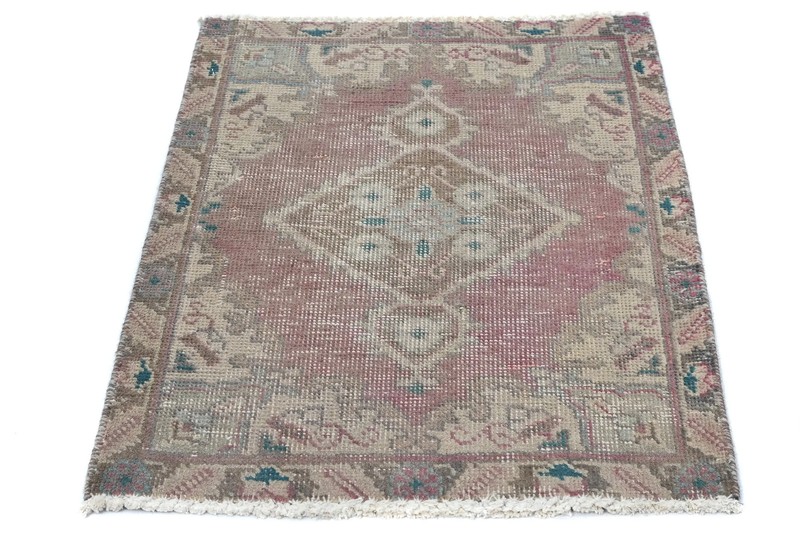 Semi-Antique Distressed Oriental Rug Muted Red Floral Design Carpet 1'7X2'2 ft gallery